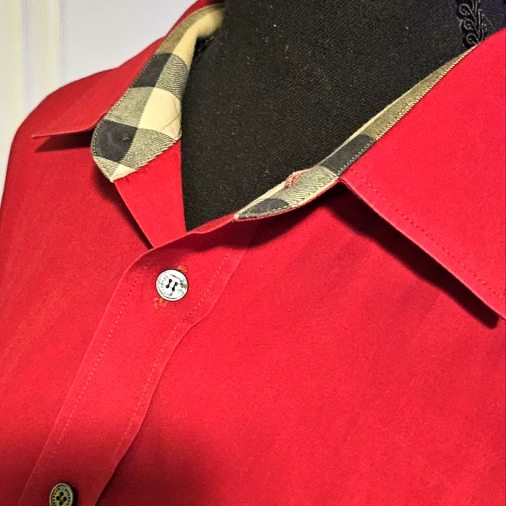 Mens BURBERRY Red Long sleeve button up 3xl